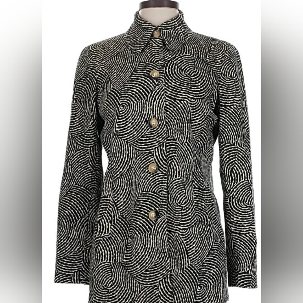 NWT Evan Picone Blk & Tan Swirl Blazer, Stretchy. Blk Silk Lining & Pockets Med